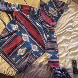 Men's Striped Hoodie in Blue and Red